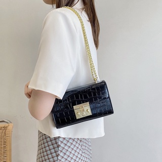 Surface Crocodile Embossed Flap Metal Buckle Chain Square Bag Single Shoulder Bag Crossbody Bag 10073