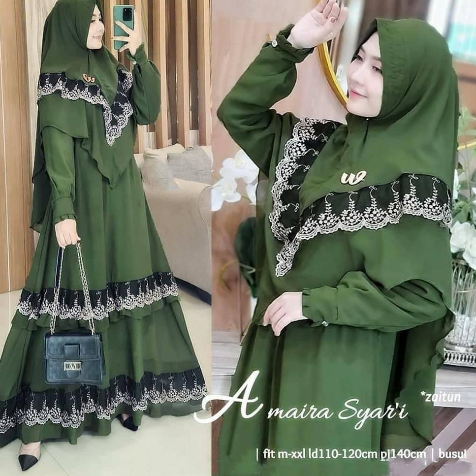 TERBARU S24 Amaira Syar'i / Setelan Baju Muslim Wanita Gamis + Jilbab Terbaru / Gamis Ceruty Babydol