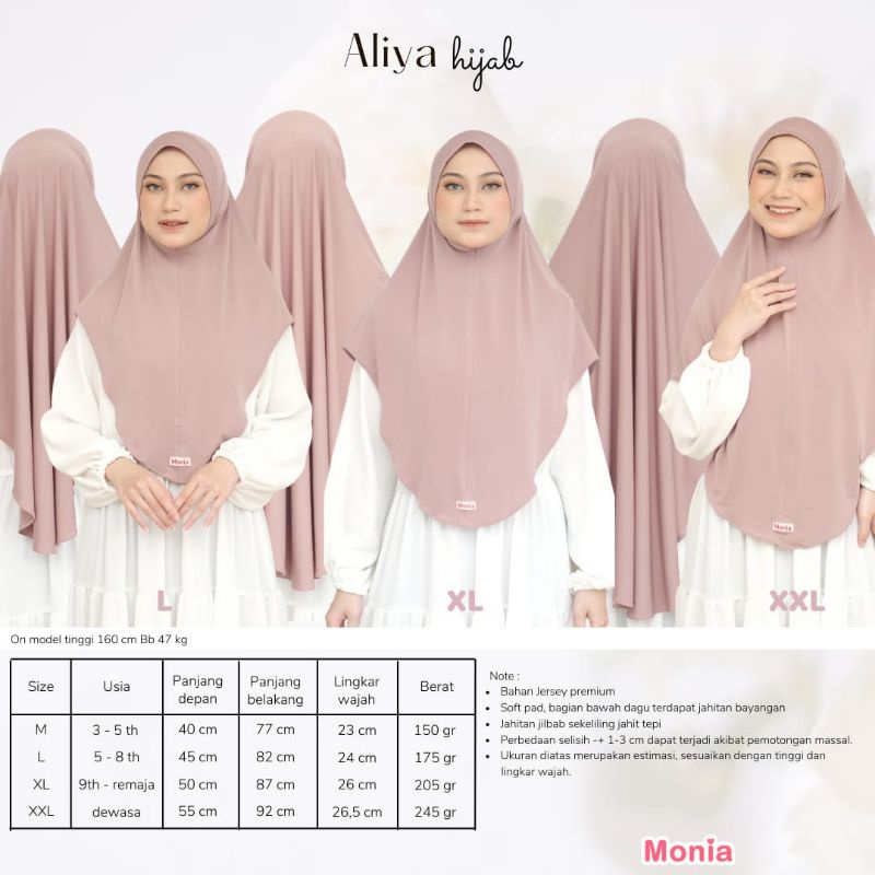 Aliya Hijab by Monia Hijab Kids size ML | Hijab Instant Terbaru