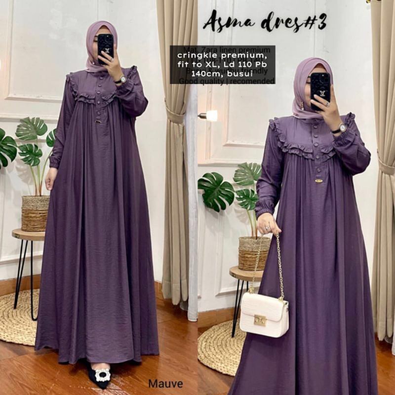 GAMIS TERBARU ASMA DRESS BAHAN CRINKLE AIRFLOW MOTIF POLOS LD 100  - 120 CM UKURAN M L XL XXL KANCING DEPAN ( BISA BUAT BUSUI FRIENDLY ) GAMIS WANITA TERBARU 2023 KEKINIAN / DRESS CRINKLE AIRFLOW JUMBO / MAXY DRESS WANITA TERBARU