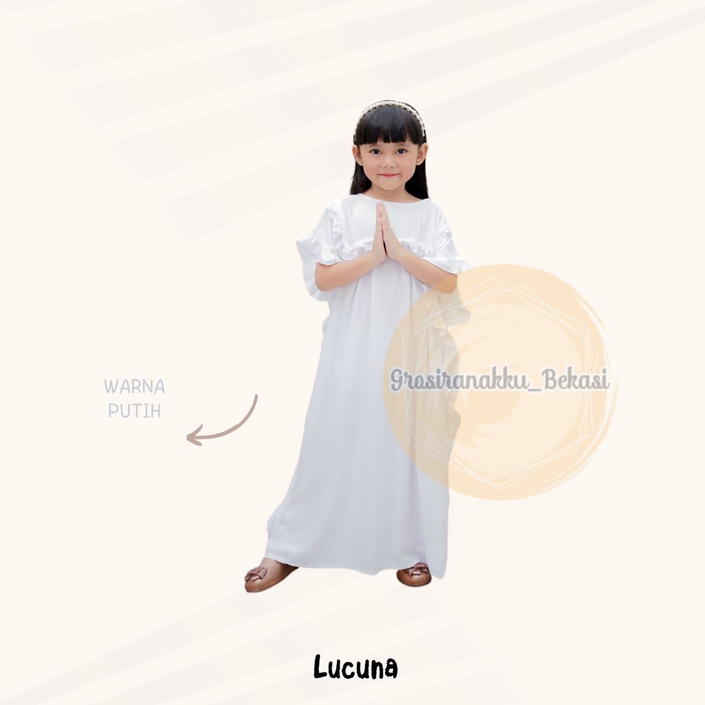 Kaftan Anak Amara Lucuna Junior Warna Putih Size 2-10 TH