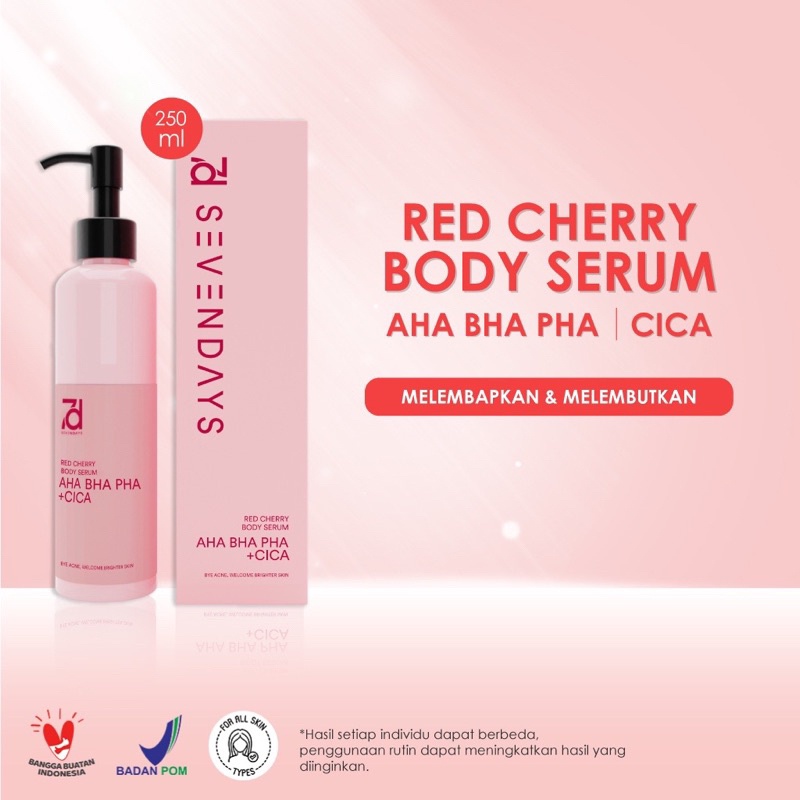(MITRA) Seven Days Red Cherry Body Serum PINK 250ML ( 7DBS Red Cherry ) Body Lotion Wangi Tahan Lama/Body Serum AHA BHA PHA