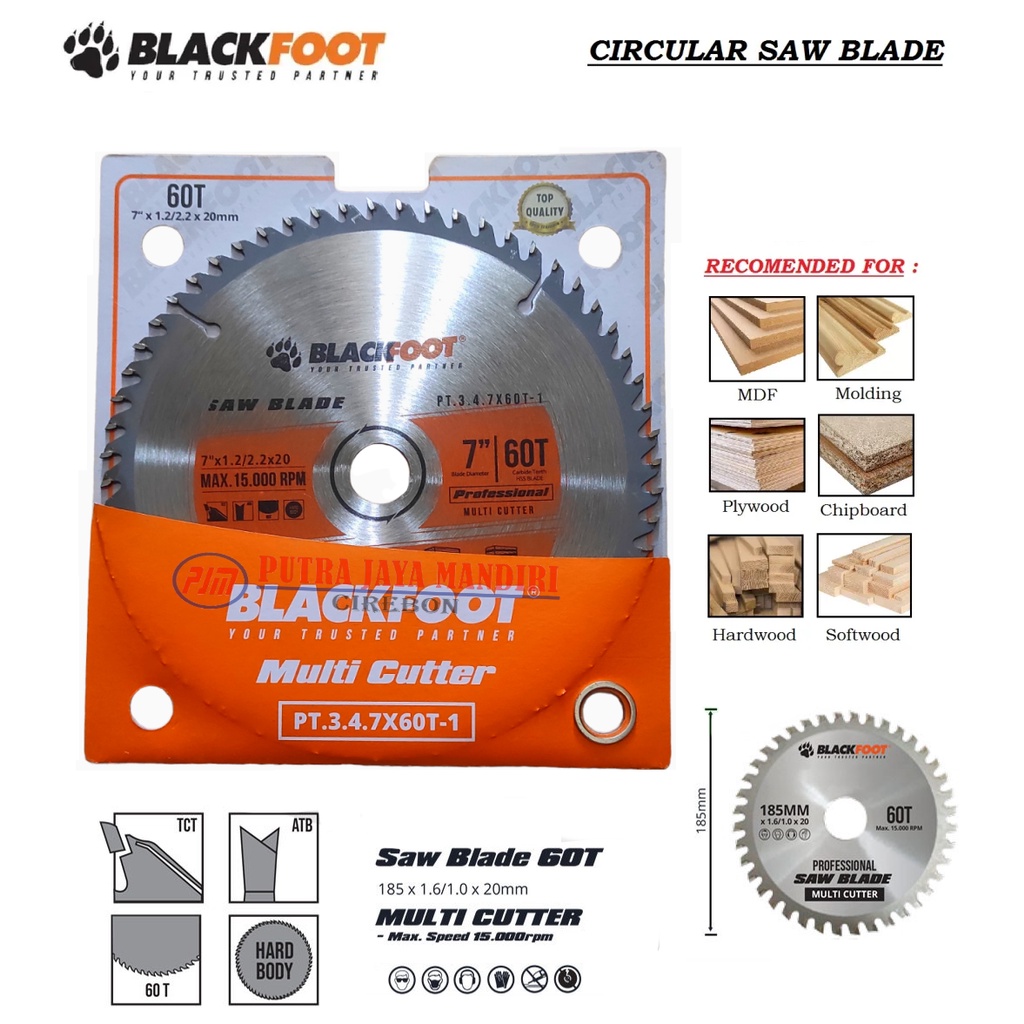 Blackfoot Mata Gergaji Kayu Circle Saw Blade 7 &quot; x 24 T 7&quot; x 40 T  7&quot; x 60 T Pisau Potong Kayu 7 inch Circular Blade 24 T 40 T 60 T
