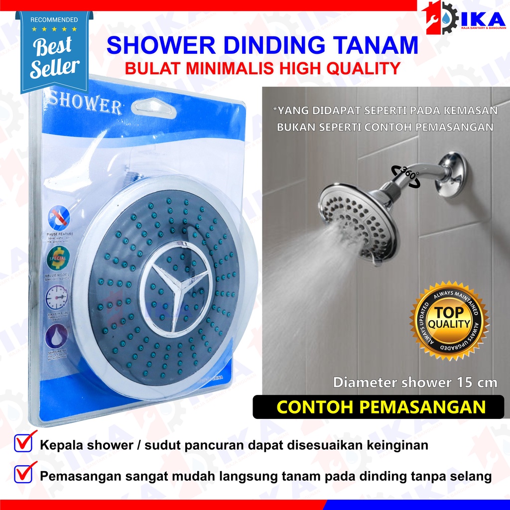 Homeneeds Kepala Shower Mandi Bentuk Kotak Hitam / Head Shower Wall Shower Rainfall Pipa Dan Kepala Shower Hujan Wall Shower Tanam Kotak Premium - 1/2 Inch