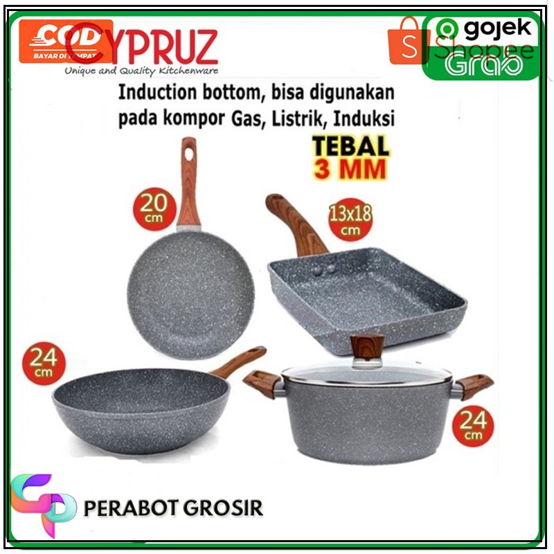 Cypruz Set Pan Induksi 4pcs Marble Fp0643 Fp0641 Fp0630 Panci Pi0736
