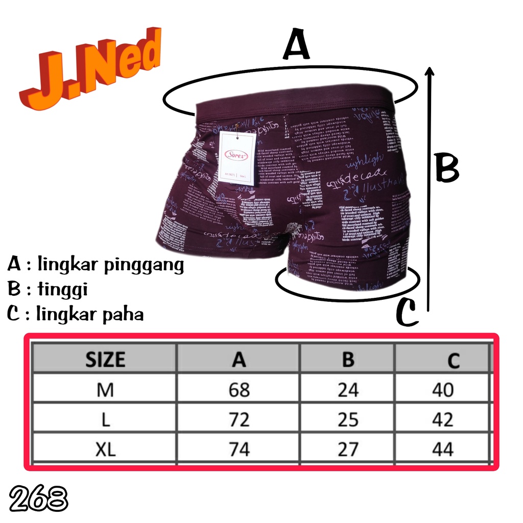 J268D BOXER PRIA SOREX TRENDY SIZE M - XL HARGA PER 1 BOX / 2PCS