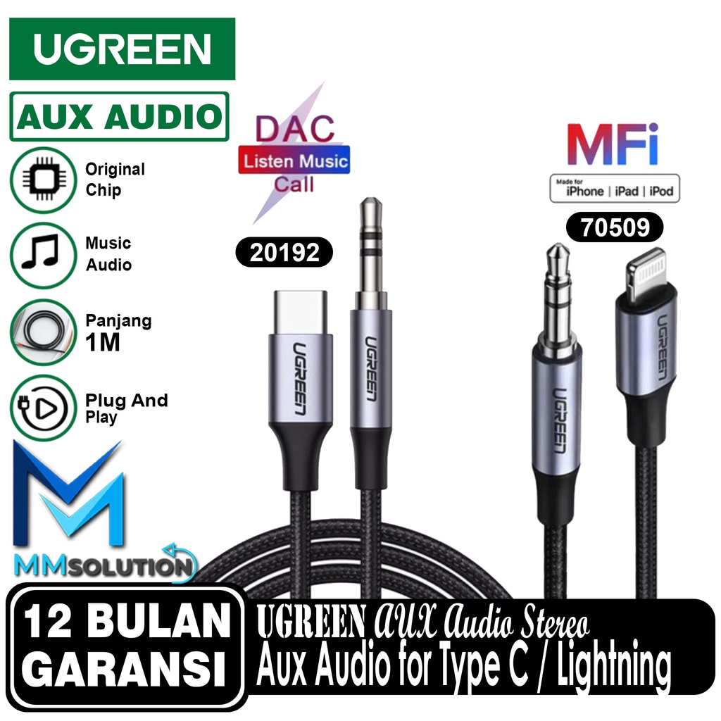 UGREEN Kabel AUX Audio iPhone Lightning / Type C to DC 3.5MM Stereo