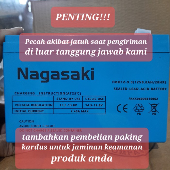 Aki kering 12V 9AH Nagasaki original tangki sprayer elektrik battery