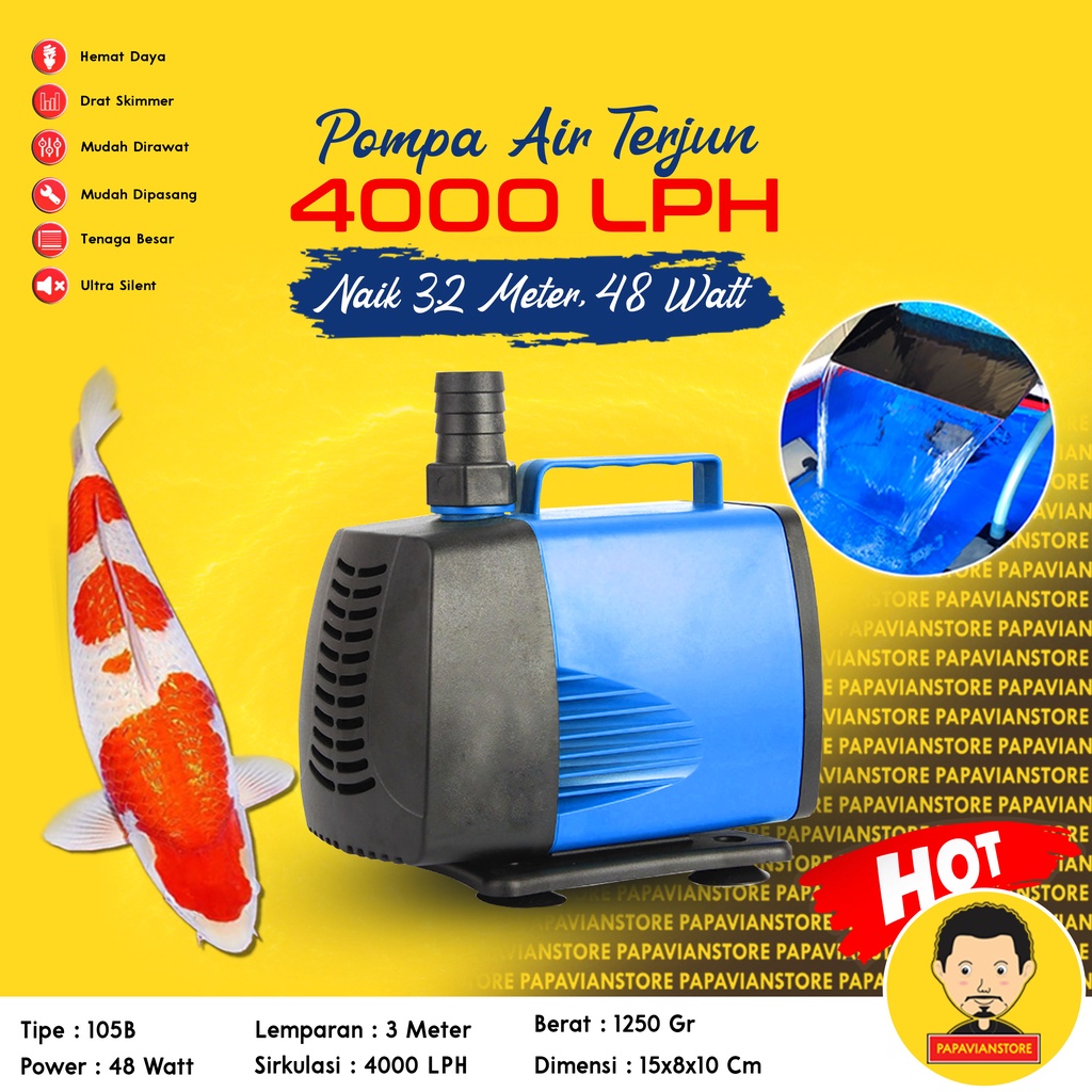 Pompa Kolam Ikan Koi - Mesin Air Terjun Celup Low Watt Submersible Aquarium Water Pump WP - 105B