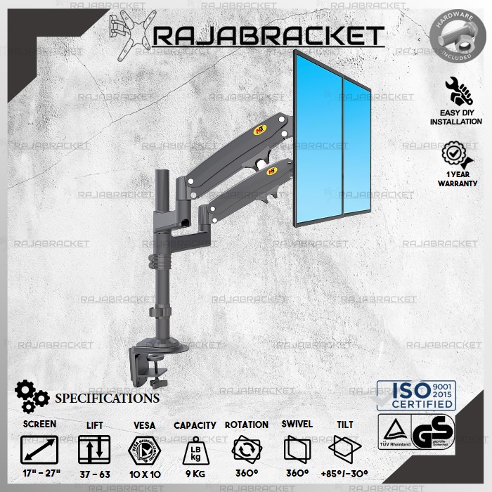 Bracket Monitor 17 19 22 24 27 inch, Bracket Dual Monitor Meja Full Motions Gas Spring Dual Arm Monitor