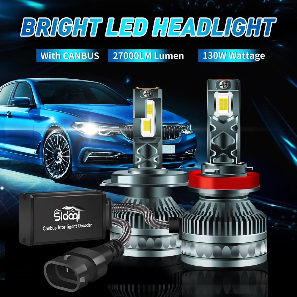 Sidaqi 2Pieces H11 LED Headlight H4 27000Lumens CANBUS 130W H1 Car Headight H7 6000K Putih 3570SMD Balok Tinggi/Rendah 12V