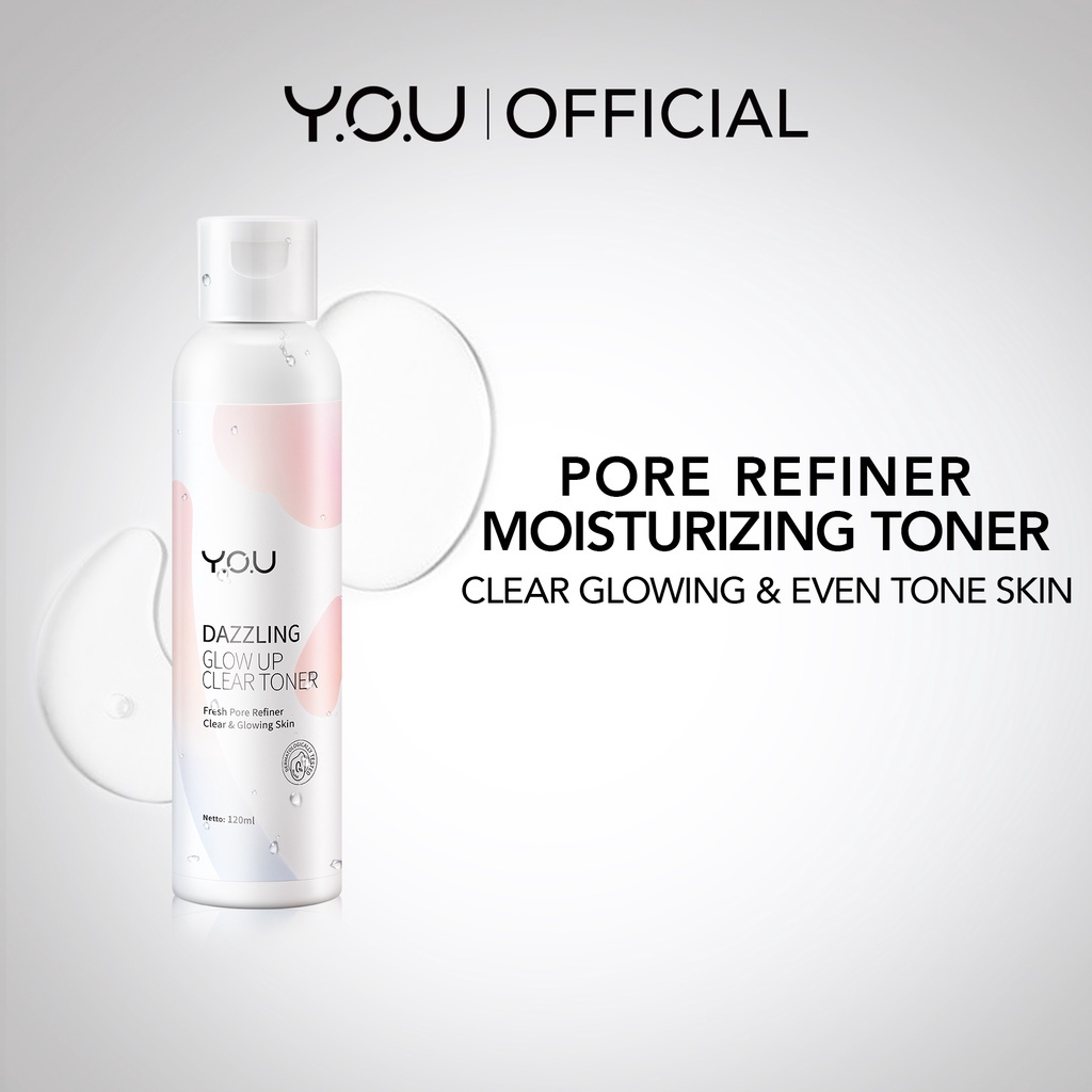 YOU Dazzling Glow Up Clear Toner Indonesia / Pelembab Wajah 120ml / Fresh Pore Refiner Clear &amp; Glowing Skin / Moisturizing Even / Mencerahkan Melembabkan Hydrating / Skincare Face Care / Y.O.U Series Bundle / Facial Foam Day Night Cream Tone Up Body Spray