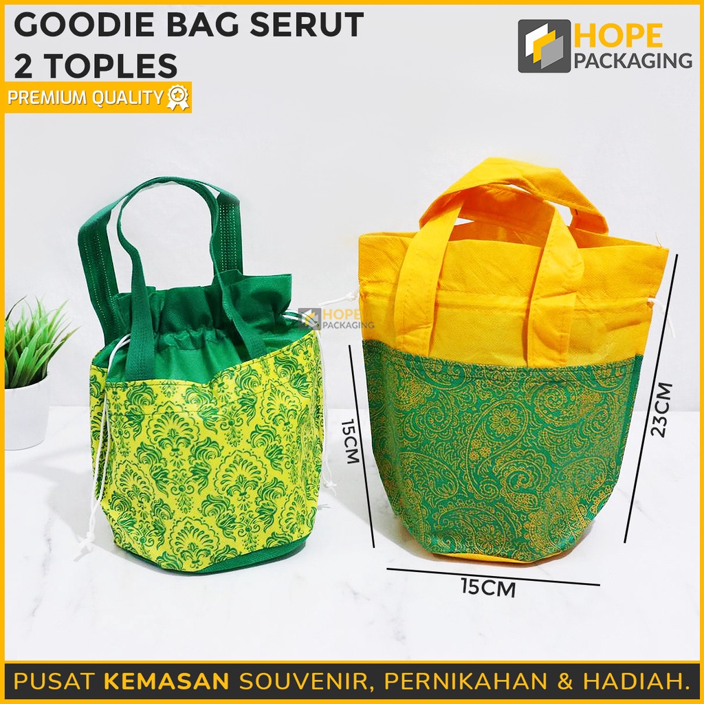 

Goodie Bag Spunbond Serut Edisi Lebaran/Idul Fitri 2 Toples / Tas Hampers / Goodie Bag Lebaran / Tas Jinjing / Tas Serut Kue Kering 500gr