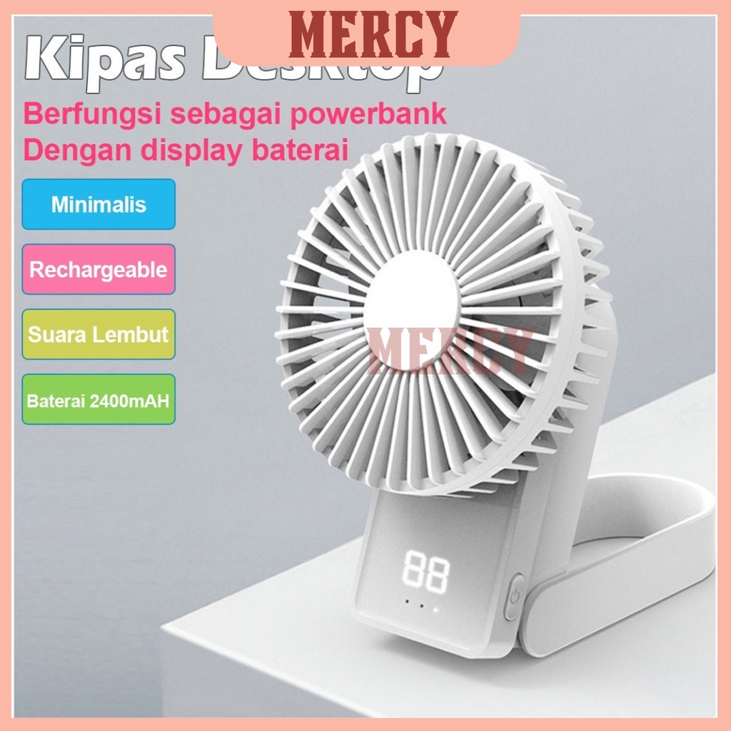 Kipas Angin Lipat + Powerbank/ Kipas Portable Mini Fan &amp; Powerbank 2.400mAh dilengkapi display pemakaian baterai