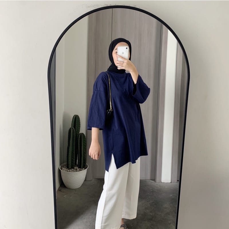 BrnJayaStore - Atasan Kaos Oversize Wanita Kekinian Polos Lengan 3/4 Top Hijab Jumbo