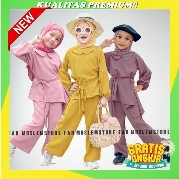 Gamis Anak Syar'I Set Jilbab Usia 5 - 8 Tahun Baju Muslim Ceruty Armany Mix Monalisa Kanaya Ori Al-L