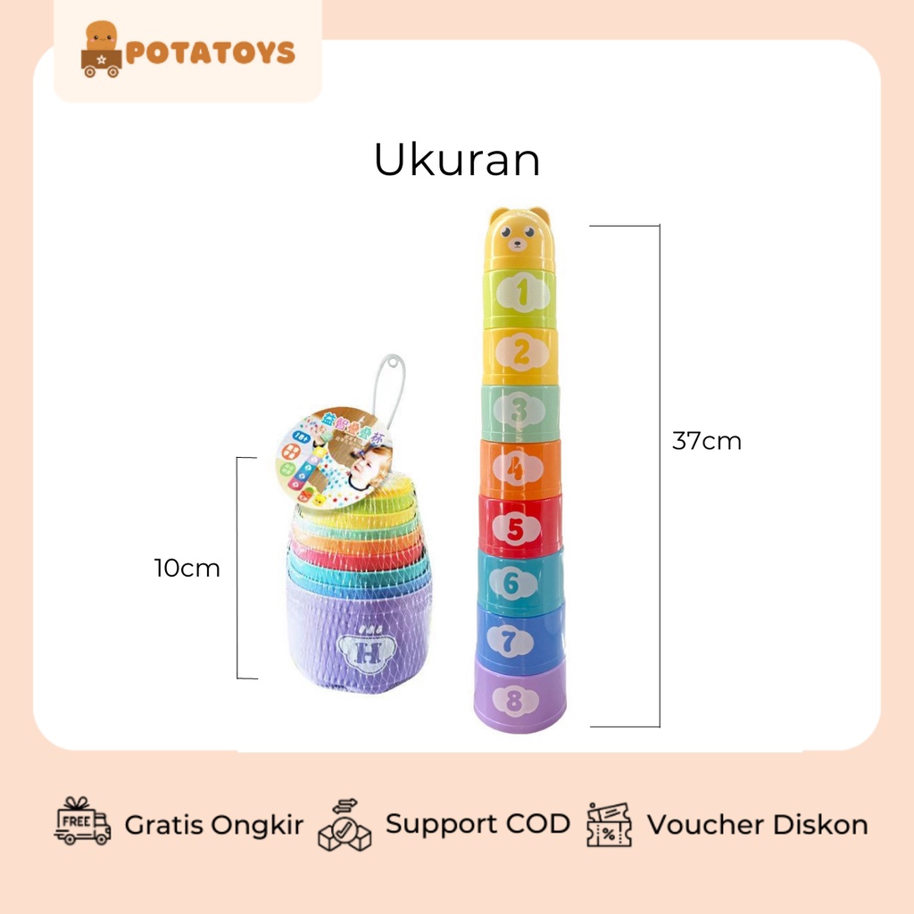 [ Potatoys ] Stacking Cup Toys Import / Mainan Anak Susun Gelas Warna Warni / Mainan Edukasi Anak