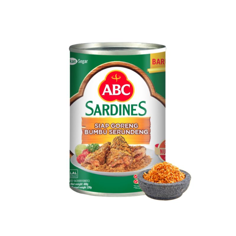 

ABC Sardines Siap Goreng Bumbu Serundeng 155gr 400gr