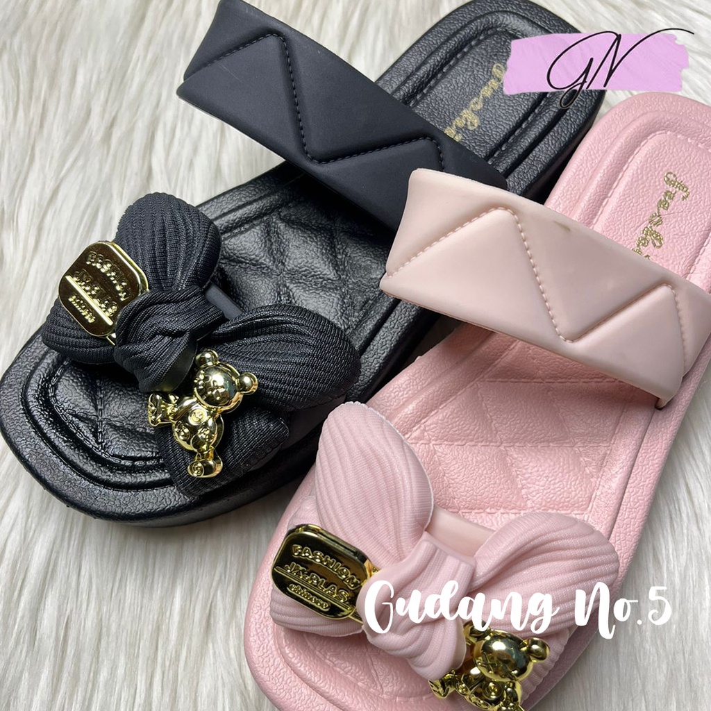 GN-856-1 2 &amp; 3 Sandal Selop Jelly Model Pita Wedges Fashion Wanita Terbaru Import PCU