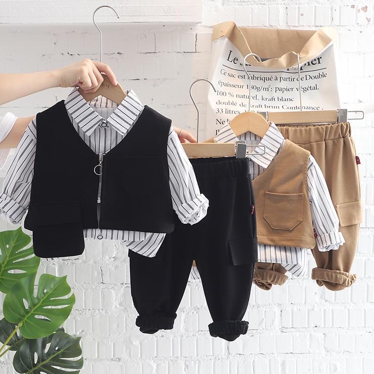 REKOMENDASI setelan anak laki laki import setelan 3pcs rompi kemeja celana panjang anak laki laki fa