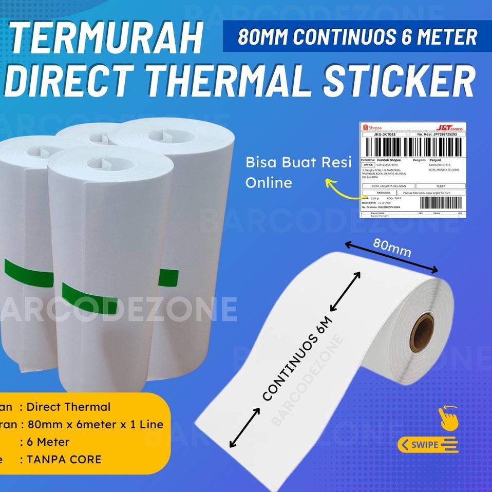 

Khusus hari ini KERTAS LABEL STICKER THERMAL Continuous 80mm x 37mm Core 10mm- 6 Meter