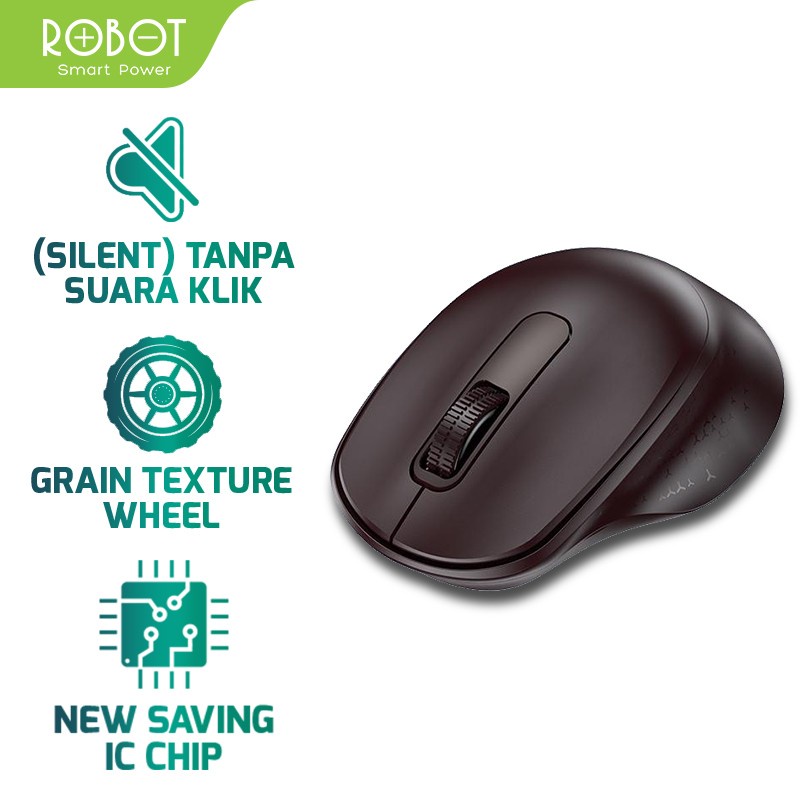 Mouse Wireless ROBOT M312 2.4GHz Silent Optical 1600DPI USB Bluetooth - Hitam