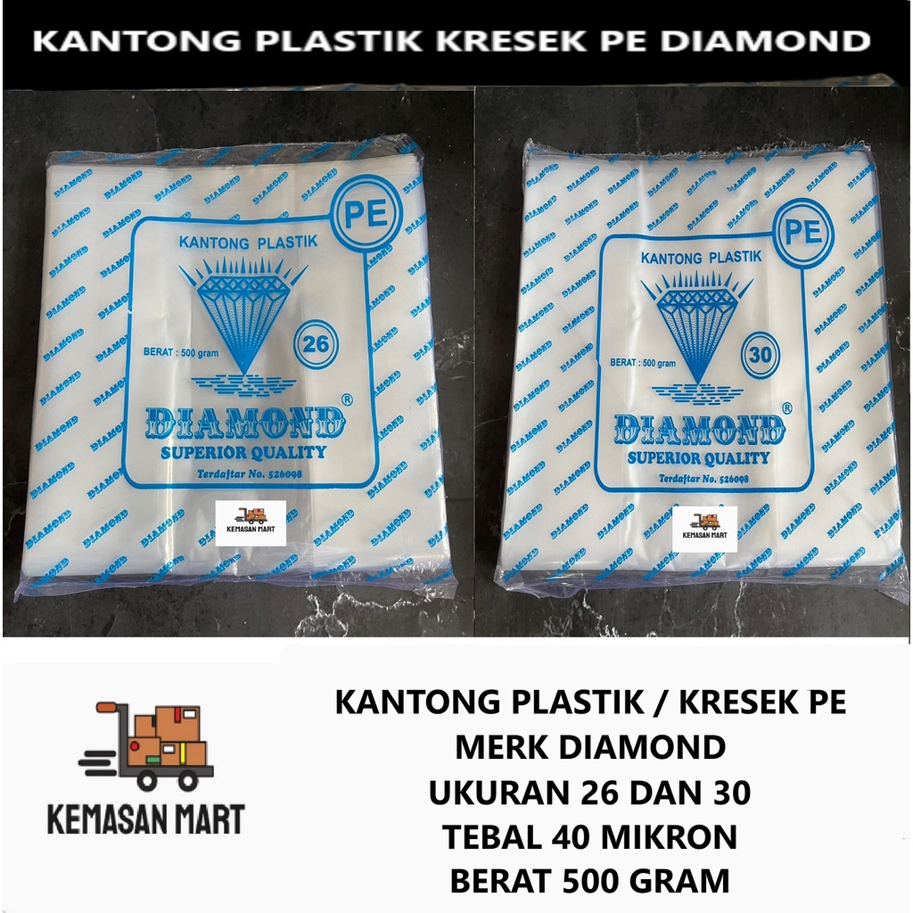 KANTONG PLASTIK KRESEK PE DIAMOND UKURAN 26 DAN 30 BENING TRANSPARAN