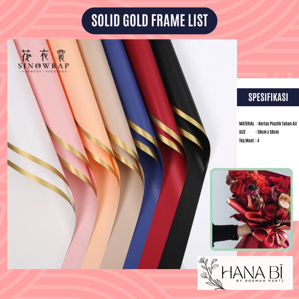 

20 Lembar Kertas Buket Matte List Gold Flower Wrapping Paper Waterproof Korean Kertas Buket Florist Chellophane Solid Gold Frame Bingkai List Buket Korea Cellophane Artificial P.XXY-006