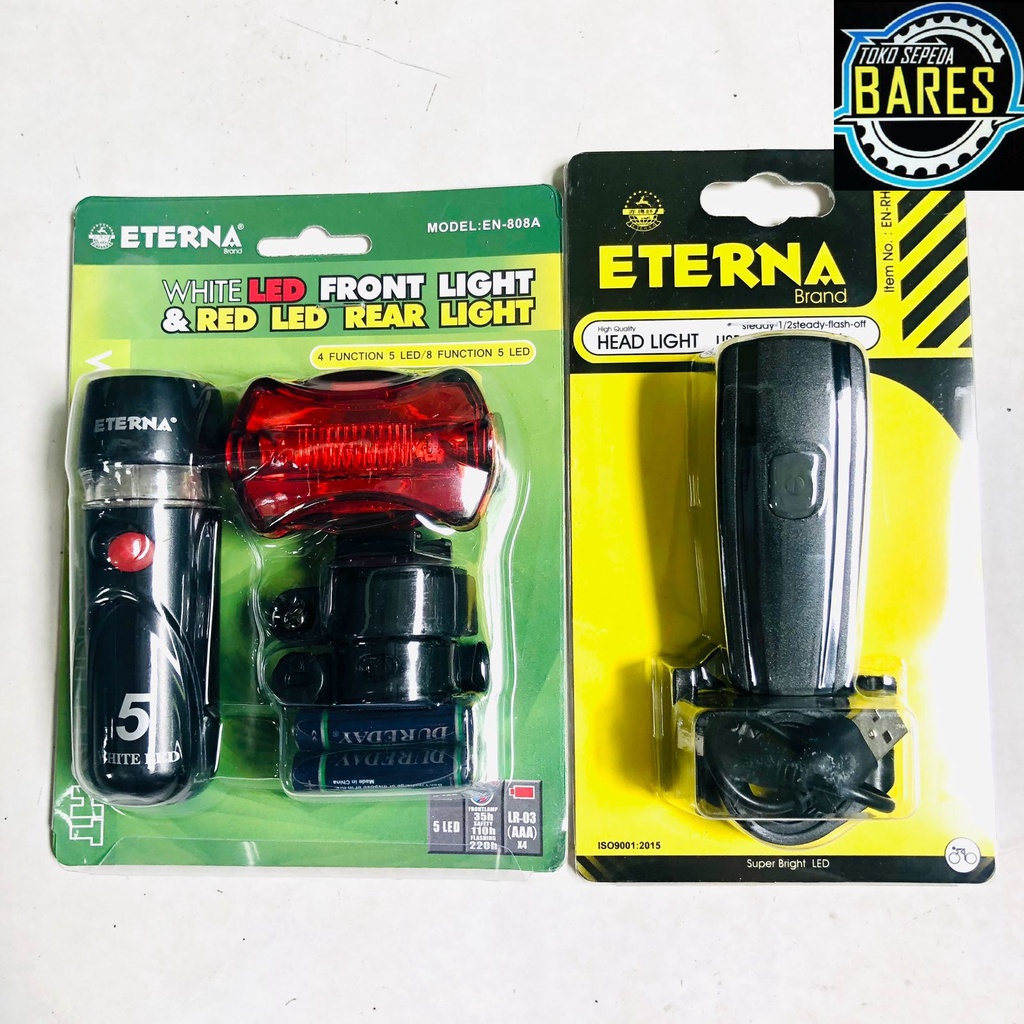 Lampu Senter Depan / Belakang Sepeda Eterna EN-RH162 / EN-808A Waterproof USB Rechargeable / Battery LED / Bicycle Light