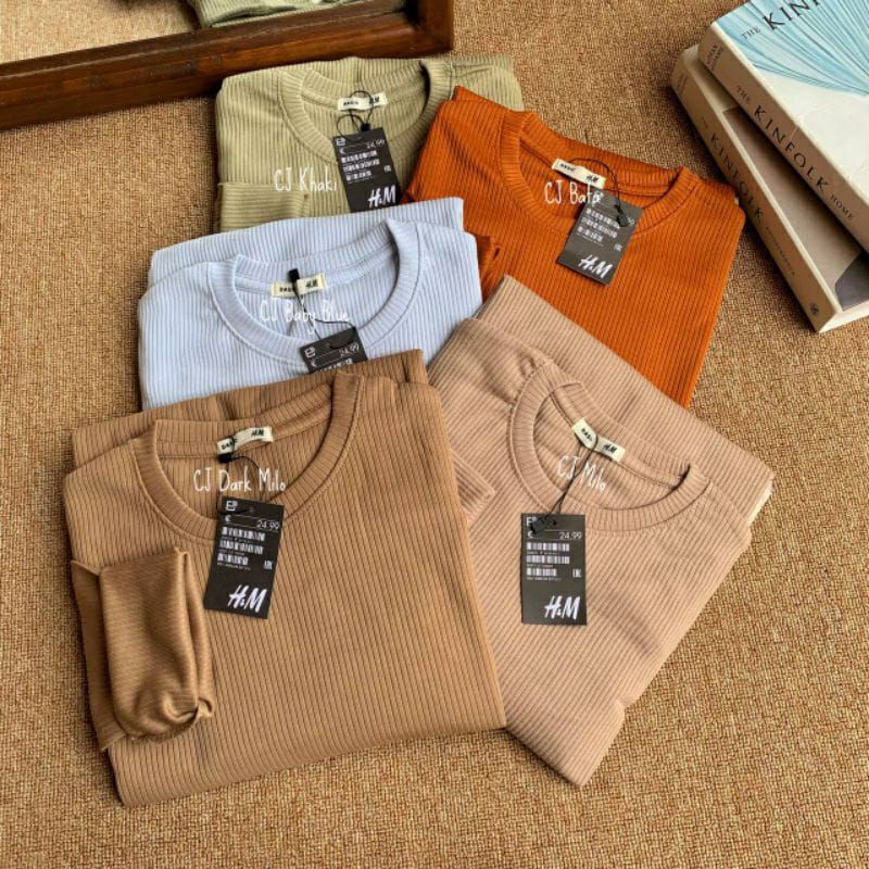 KAOS RIB PREMIUM LENGAN PANJANG - BASIC LONGSLEEVE SHIRT RIB KNIT - KAOS RAJUT UNIQLO - KAOS BASIC H