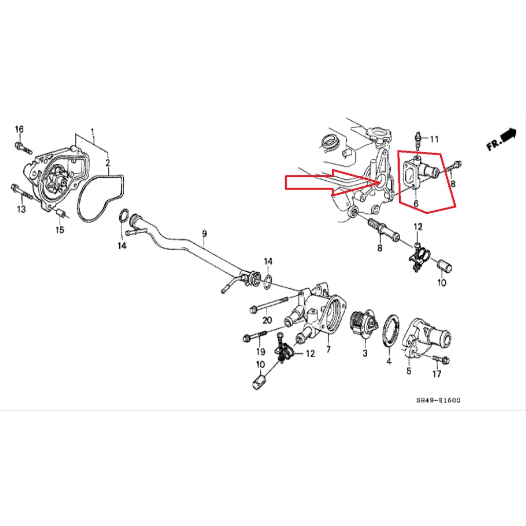 Water Outlet Civic LX Grand Nouva 1988 1989 1990 1991