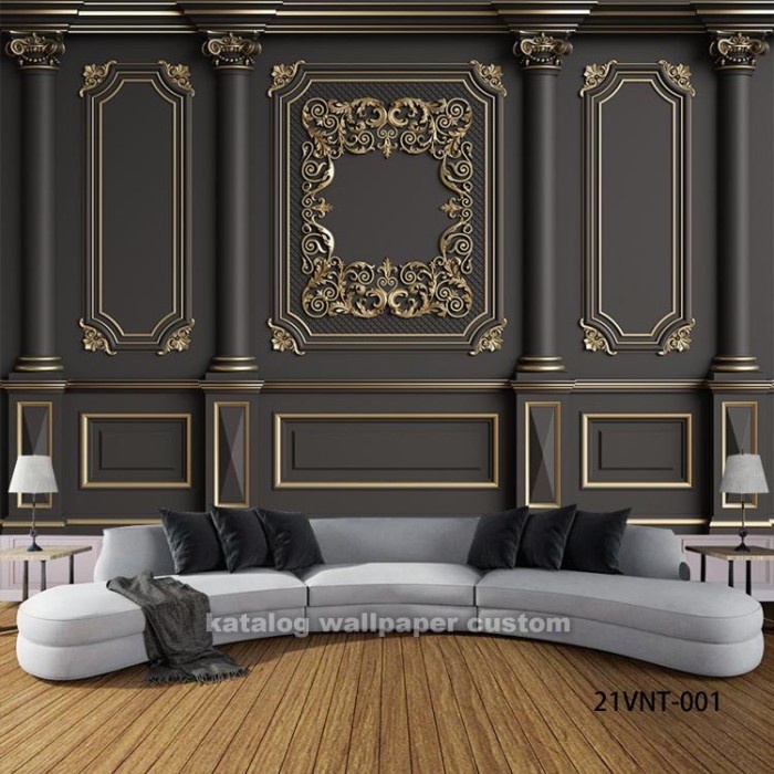 WALLPAPER CUSTOM MURAL MOULDING PILAR MEDITERANIA MEWAH 3D EFFECT