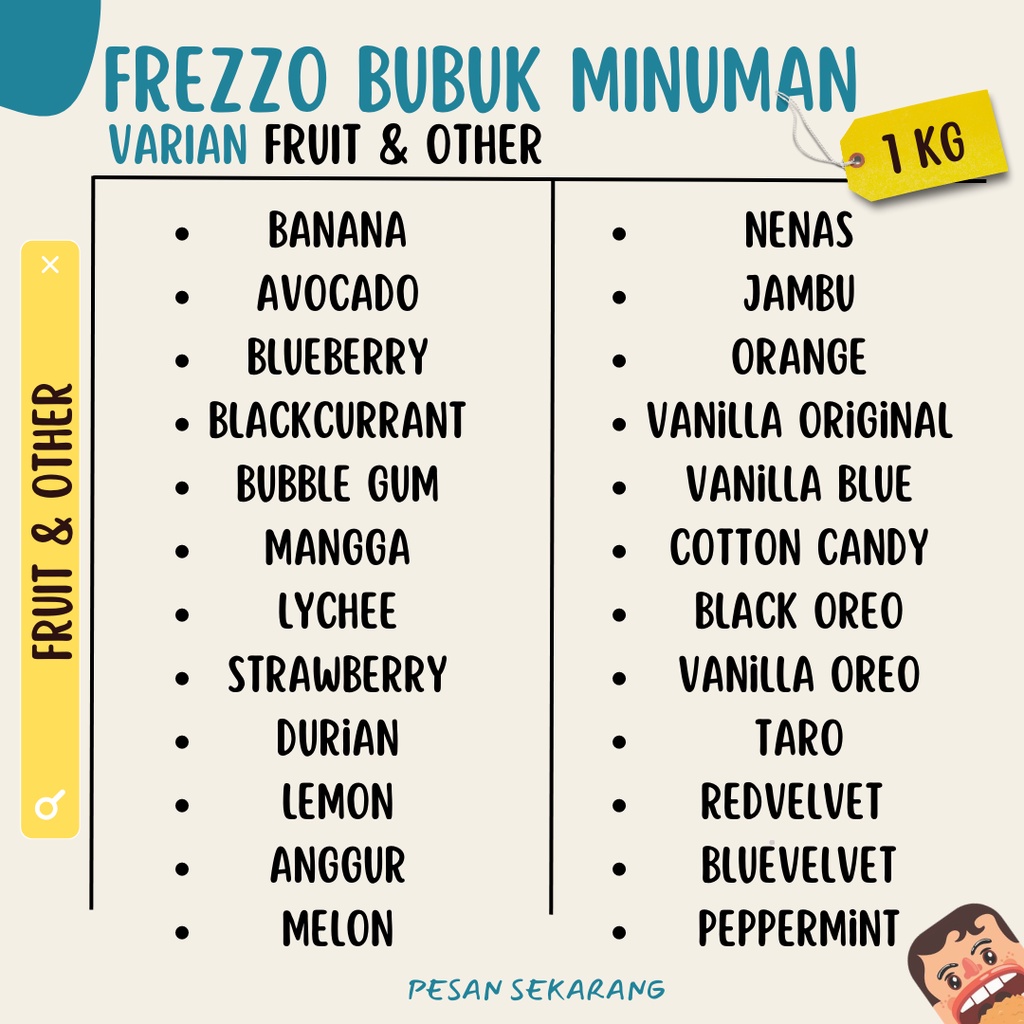 Varian Buah - Bubuk Minuman Aneka Rasa Frezzo Bubble Drink 1KG