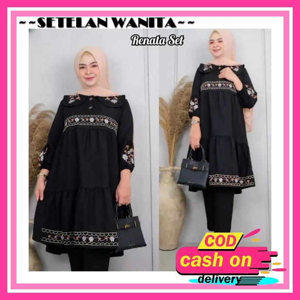 One Set Celana Kulot / Stelan Kaos Printing Celana Kekinian / Set Celana Baju Cewek / Daily Hijab Si