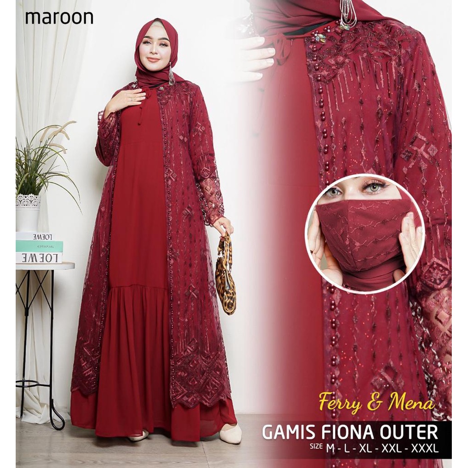 Gamis outer fiona Gamis brokat jumbo Baju akad pesta pernikahan Baju lebaran Gamis busui