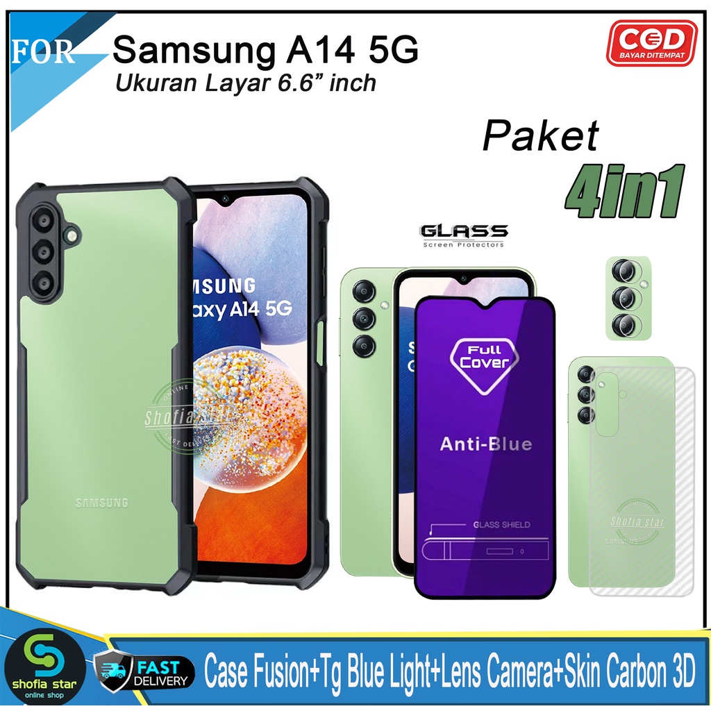 Paket 4in1 Case Samsung A14 5G A24 4G M14 5G A13 4G/5G A12 A23 5G A32 4G A22 4G Softcase Fusion Shockproof Transparan Protect Casing