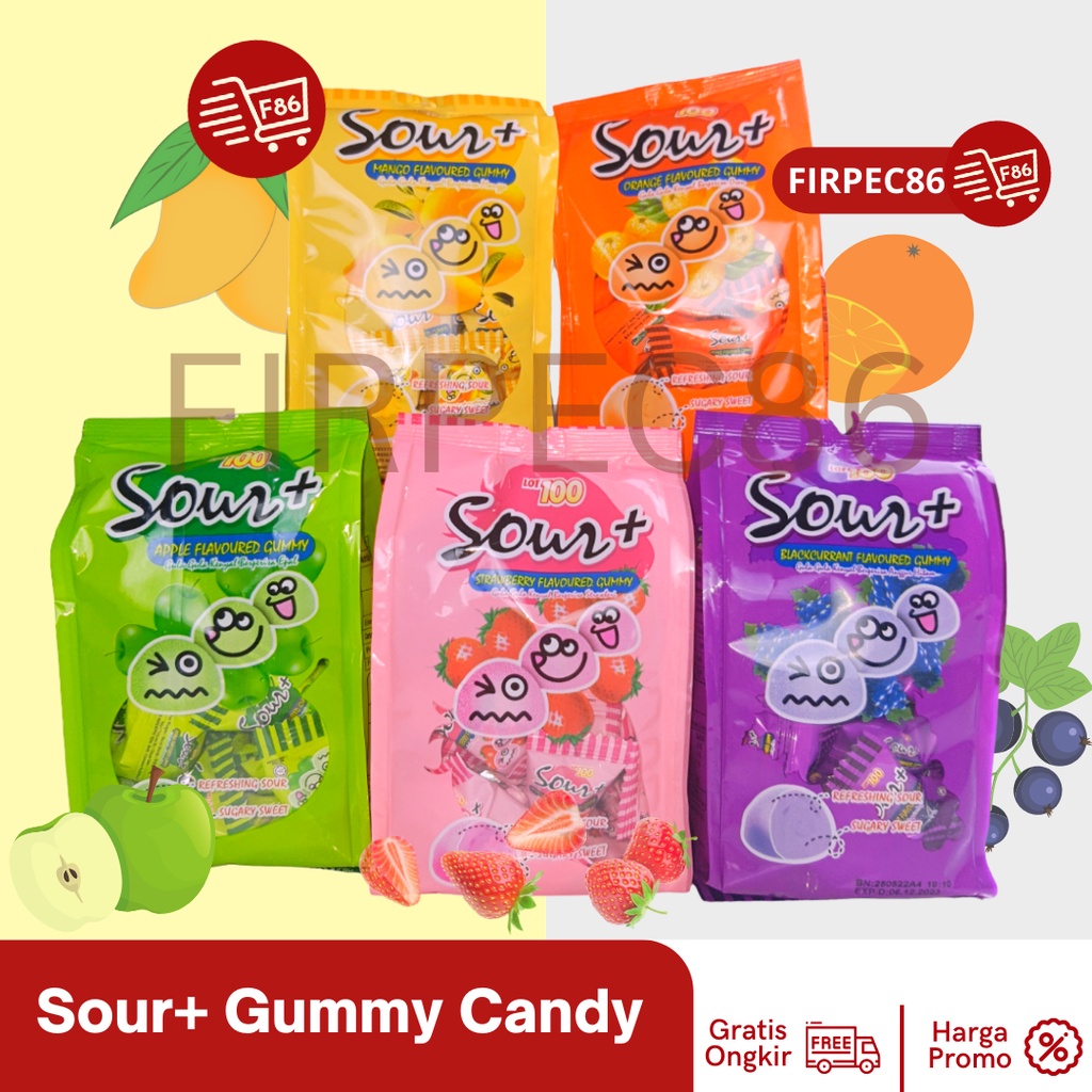 Permen Asam Kunyah Lot 100 Sour+ Gummy Candy Import Rasa Buah