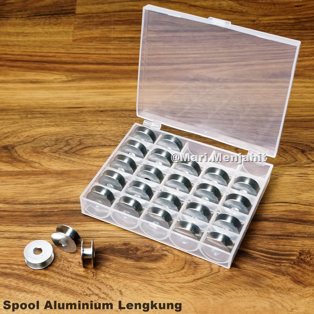 25 Pcs Spool + Case Bobbin Palet Benang Aluminium Mesin Jahit Industrial Jarum 1 Typical Juki Brother