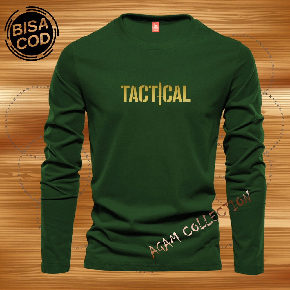 Agam Collection Baju Kaos Distro Tactical Text Gold Lengan Panjang Premium Quality Kaos Pria Keren Kaos Cewek/Cowok