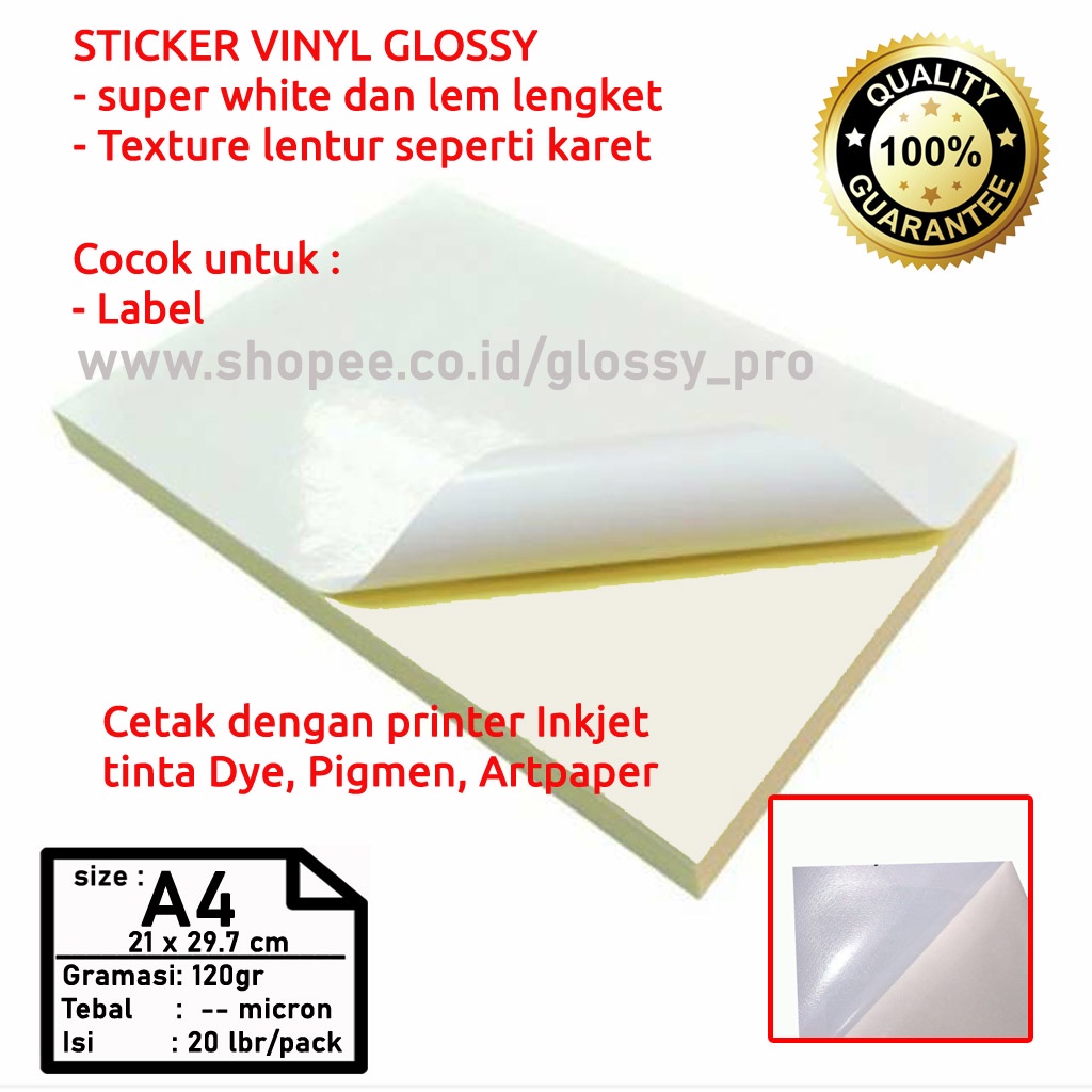 

STICKER VINYL GLOSSY A4 (PVC VINIL)