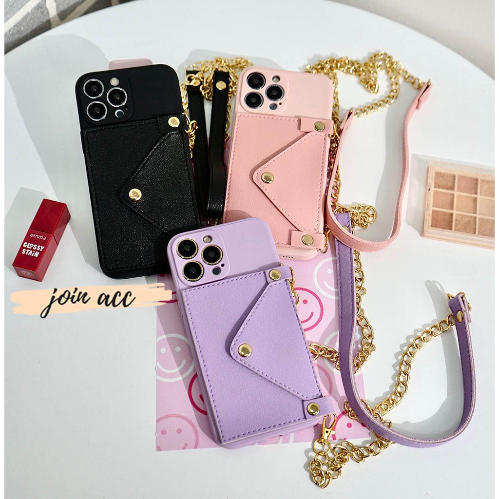 SoftCase Dompet + Rantai Sling For Type Oppo A96 A76 A15 A16 A76 A54 A12 A5S A53 A33 A16E A16K RENO 