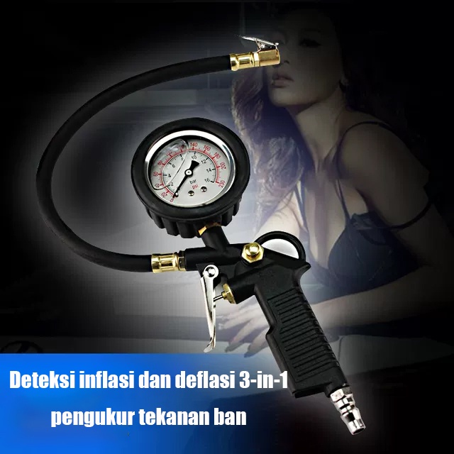 Tire Inflator Air Pressure Gun Isi Ukur Tekanan Angin 3 in 1 Tire Gauge Kit Alat Pengisi Ukur Tekanan Buang Angin Ban