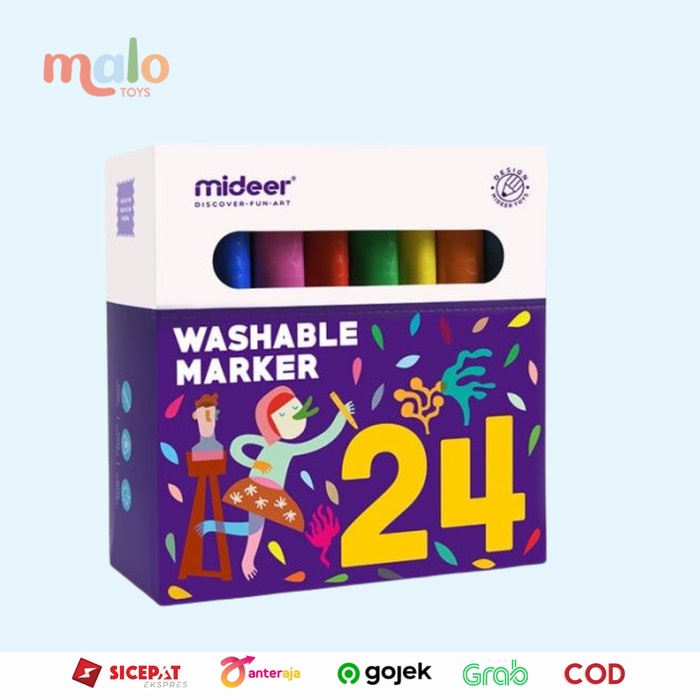 

Crayon Mideer Washable Marker 24 Colors Spidol 24 Warna Nontoxic