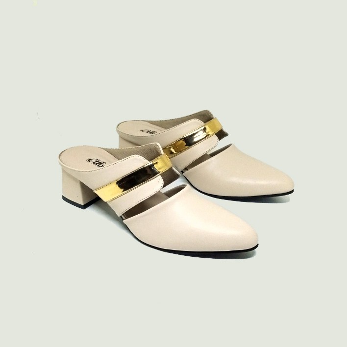 BELLONA X ZAGIB | Sepatu Wanita Heels Mules Cream Ukuran Besar-Jumbo / High Heel Big Size