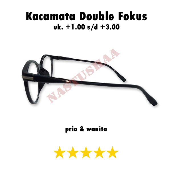 Kacamata Lensa Double Fokus +1.00 s/d +3.00 Bisa Untuk Jalan Dan Baca Model Oval Hitam Untuk Pria dan Wanita FREECASE