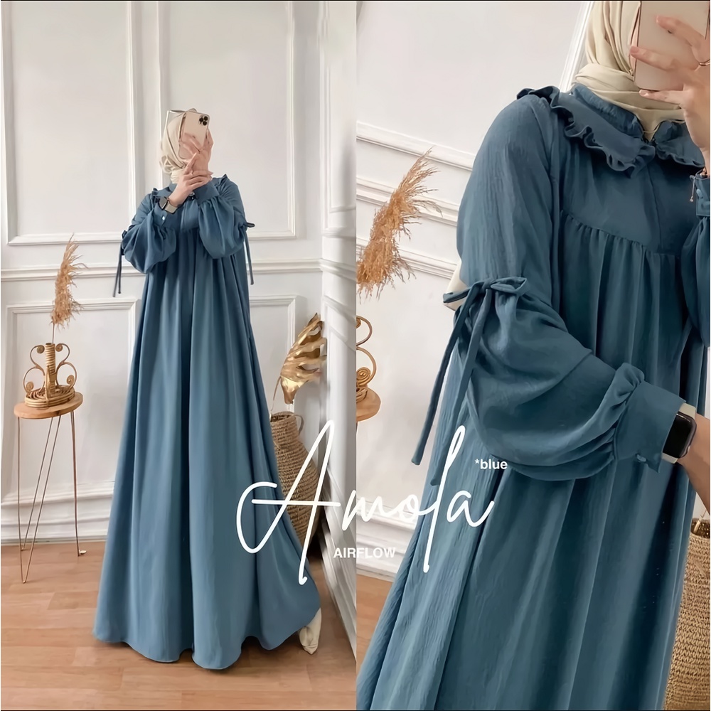 DRESS GAMIS AMOLA BAHAN CRINCLE AIRFLOW ANTI KUSUT