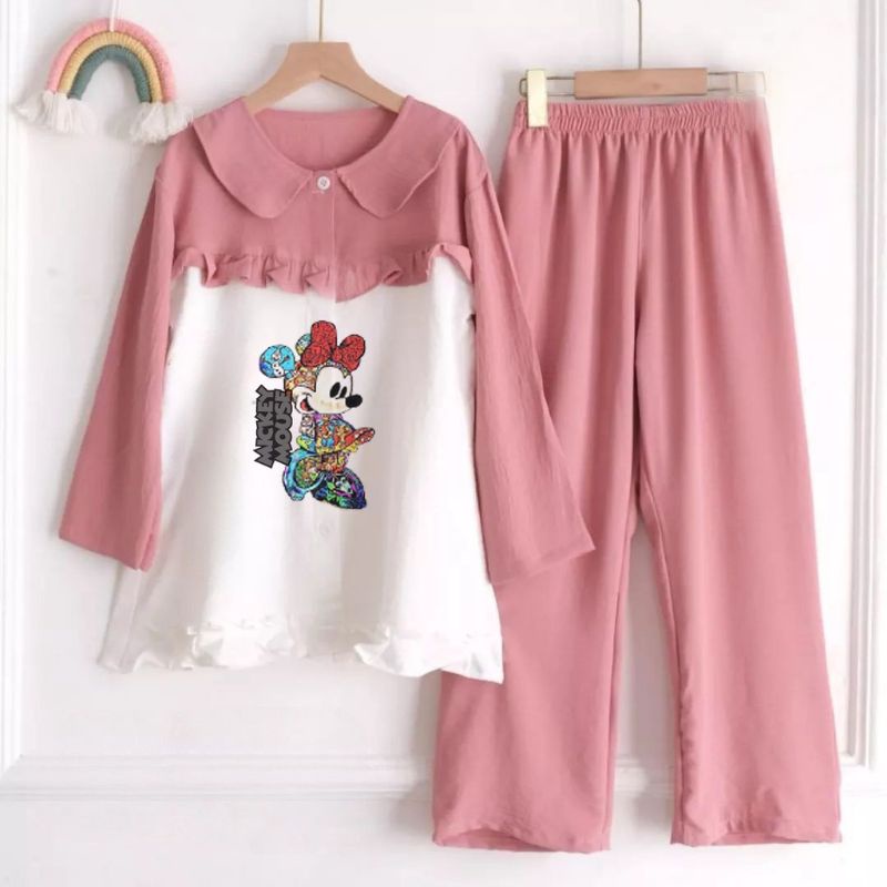 Setelan Celana Anak Mickey Set Kids / Setelan Cringkle Airflow Size XL XXL / Setelan Anak Morlin Ame