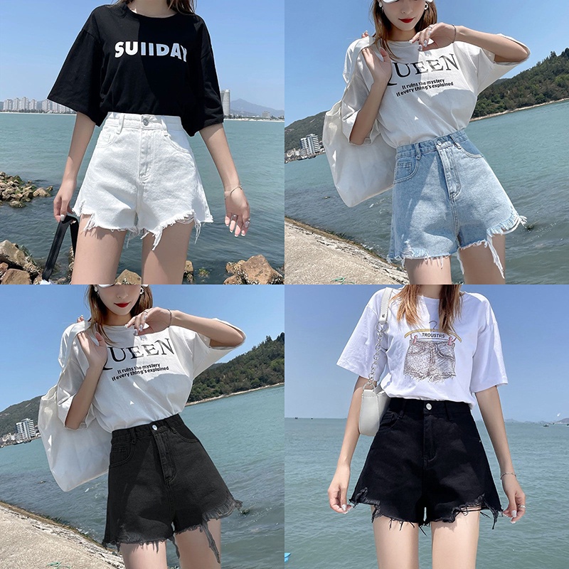 CEWEK_ID Fashion wanita Celana jeans pendek wanita ootd korean style hot pants jeans  sobek wanita shorts pants wanita santai oversize high waist dewasa kekinian ripped jeans cewek xxxl jumbo