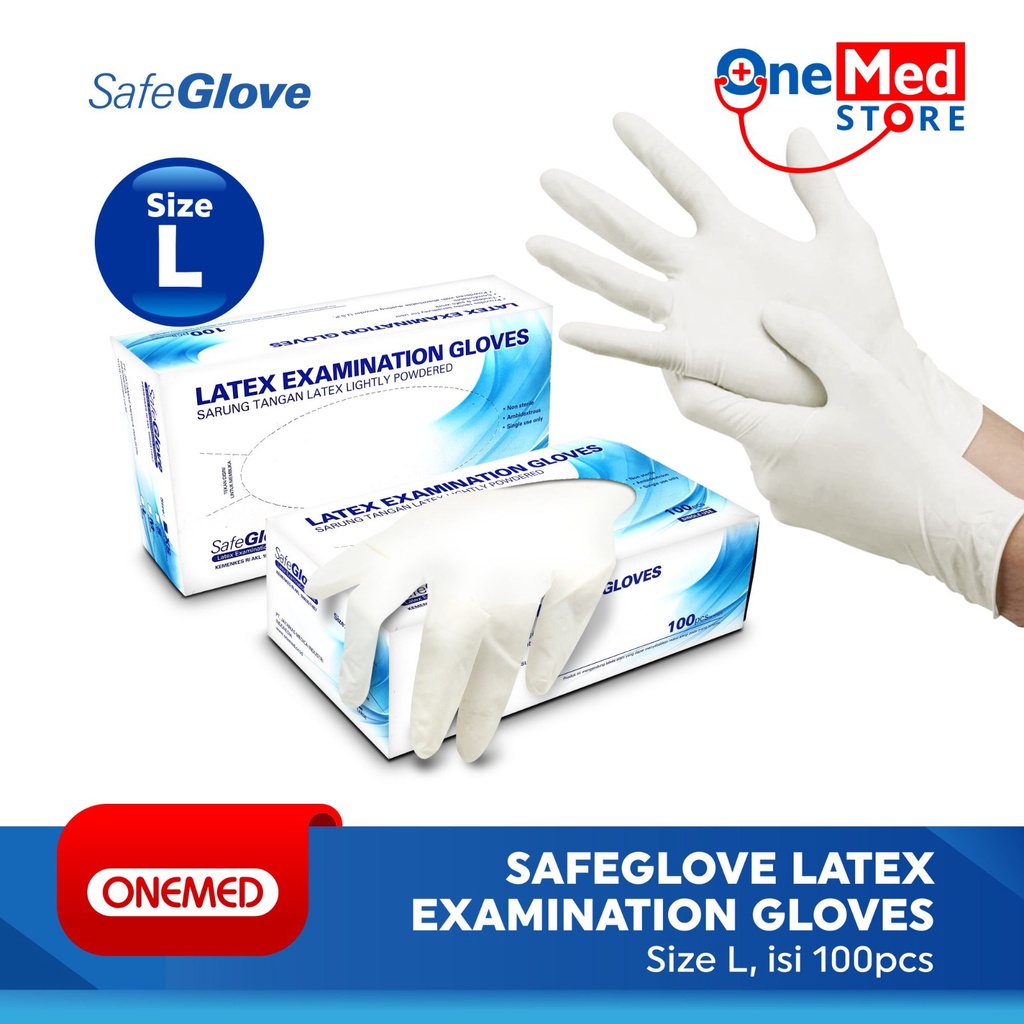 Sarung Tangan Safeglove Latex Exam Gloves OneMed box isi 100pcs