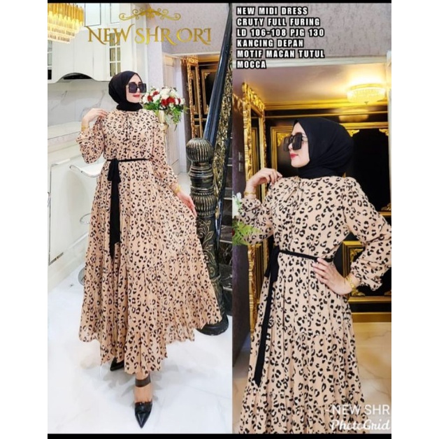 DRESS MIDI SHR MOTIF MACAN TUTUL 2 ORI PREMIUM